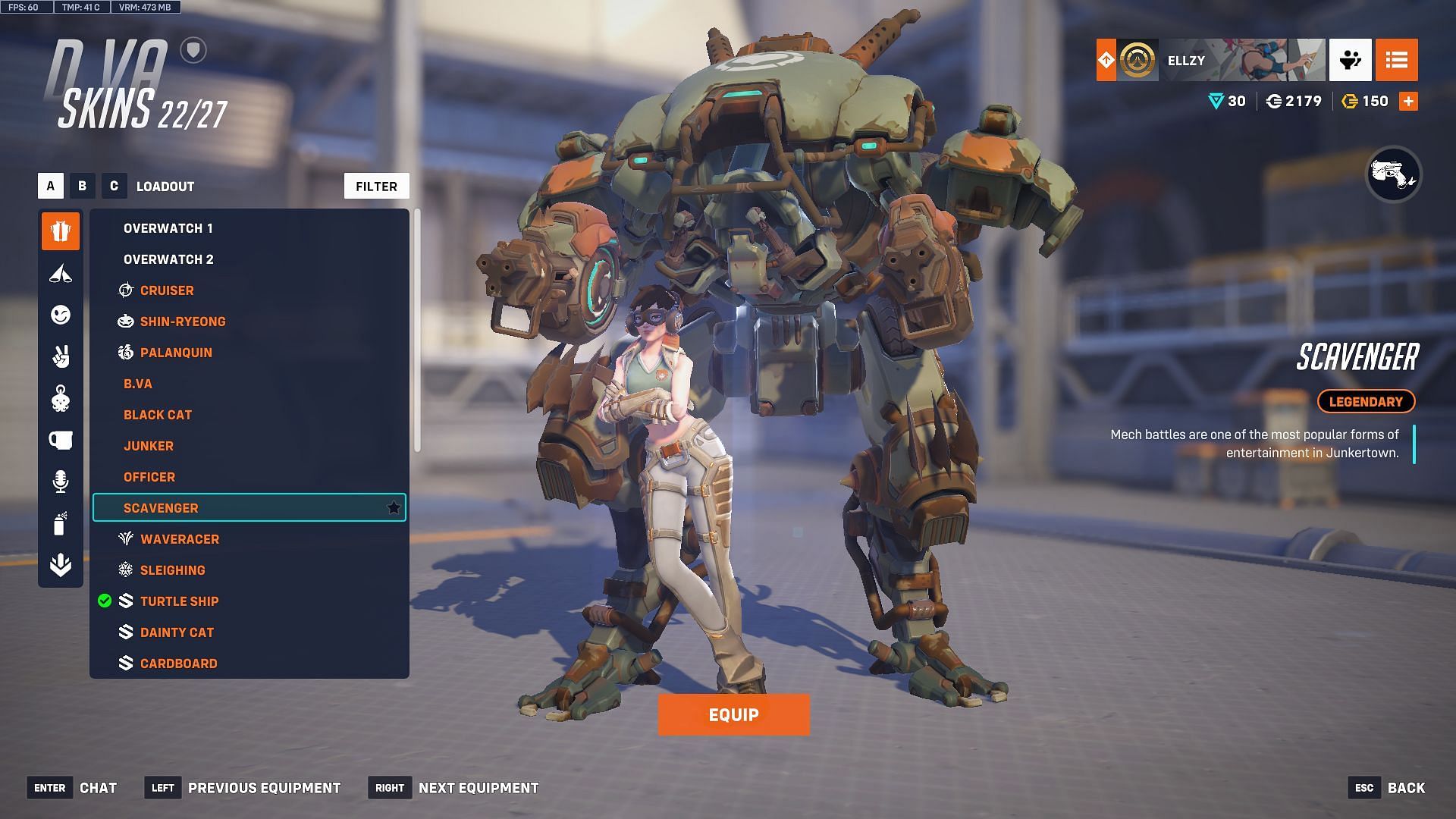 Scavenger skin for D.Va (Image via Sportskeeda Gaming | Blizzard Entertainment)